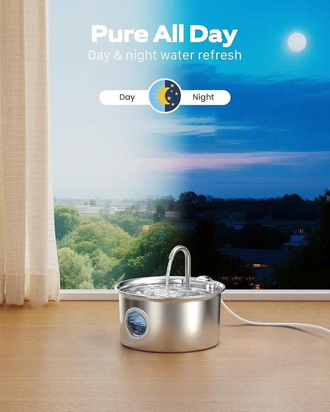 Pet Water Fountain Stainless Steel: Mental Cat Water Fountains with 8 Filters + 8 Sponges - 88oz/2.6L Noiseless Cats Waterer Bowl Dispenser - ATMZIQXR Kitten Drinking Fountains for Cats Indoor