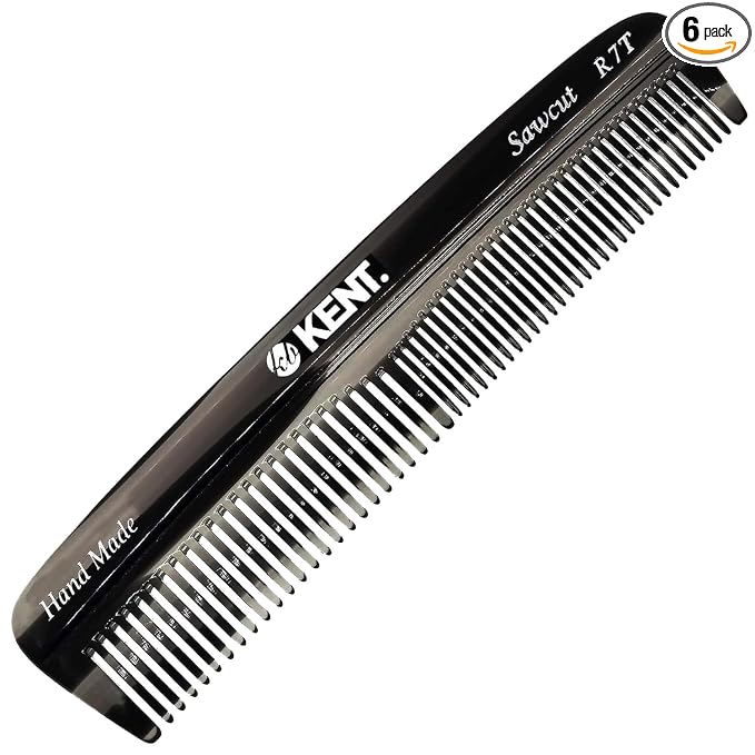 Kent R7T Graphite Double Tooth Hair Pocket Comb, Small Fine/Wide Tooth Comb For Grooming Styling Hair, Beard and Mustache, for Men, Women and Kids. Saw Cut and Hand Polished. Handmade in England
