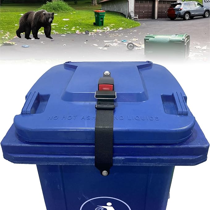 Verrou de couvercle de poubelle anti-ours, sangle de poubelle anti-raton laveur (version métallique renforcée)