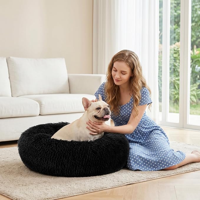 MIXJOY Orthopedic Dog Bed Comfortable Donut Cuddler Round Pet Beds Ultra Soft Washable Dog and Cat Cushion (20''/23''/30'') (27'', Black)