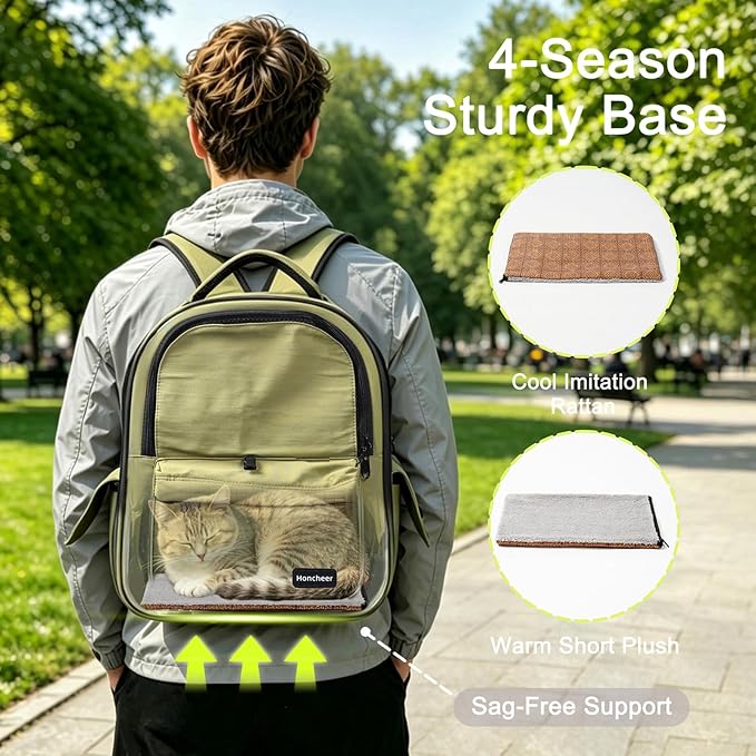 Cat Carrier Dog Backpack Carrier with Anti-Collapse Bottom (Olive Green) | Dog Carrier Mesh Backpack Breathable Pet Travel Bag with Sun Shade, Locking Zippers, Ergonomic Support for Hiking, Vet, Car