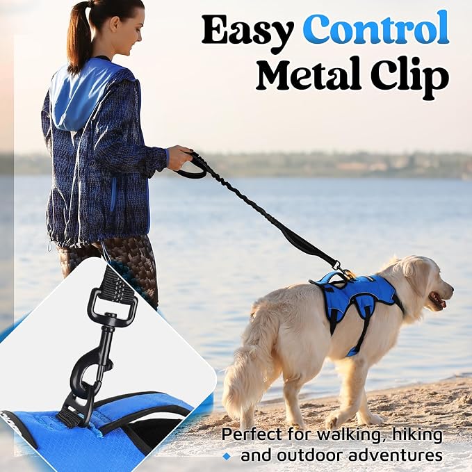 rabbitgoo Escape Proof Dog Harness for Medium, No Pull with Lift Handle | No Escape, Full Soft Padded, Reflective Adjustable Vest, Leash Clip for Walking Hiking Training, Blue, Medium