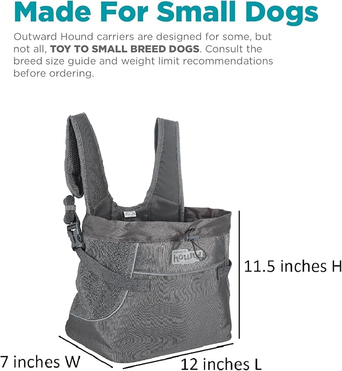 Outward Hound PupPak Dog Front Carrier, Gray, Small, 12" x 11.5" x 7.5" | Hands-Free Pet Backpack, Water-Resistant, Breathable Mesh, Safety Clip, Hiking & Camping, Small Dogs up to 10 lbs