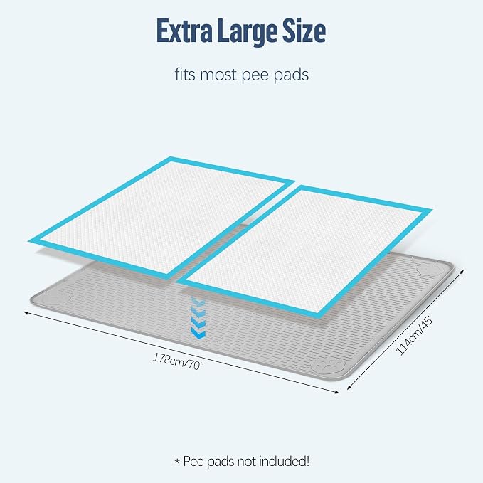 Pee Pad Holder for Dogs 70''x45'' Silicone Puppy Pee Pad Tray, Light Grey | Extra Large Dog Potty Tray Leak-Proof, High Edge, No Spill Training Pads for Floor Protection, No Pee Pads