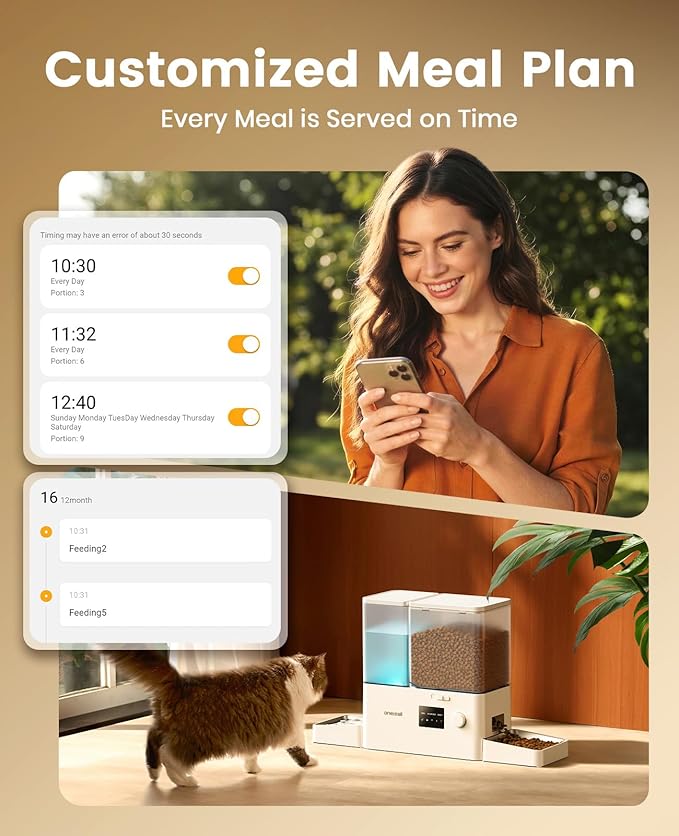 oneisall 5G WiFi Automatic Cat Feeder and Water Dispenser, 36Cups/8.5L | App Control, 2-in-1 Auto Cat Feeder, Gravity Water Dispenser, Large Capacity, Smart Cat Feeder for Dry Food, for Cats, Pets