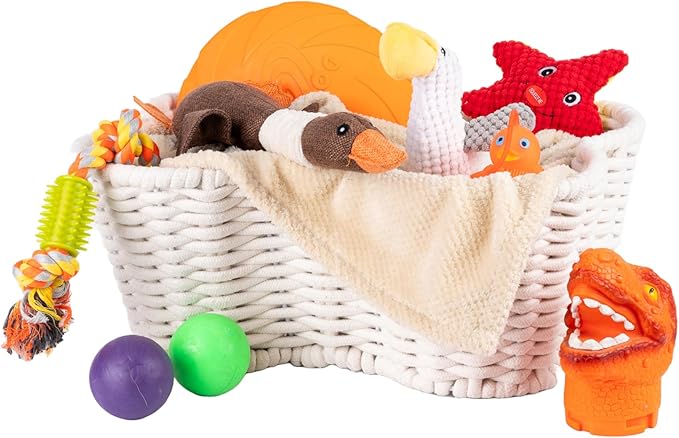 OtterPets Dog Toy Basket, Cotton Rope Bone Shaped Dog Toy Bin, 17x13” | Handmade dog toy box, dog toy storage, dog basket, basket for dog toys, dog storage, 17 x 13 in, natural cotton rope