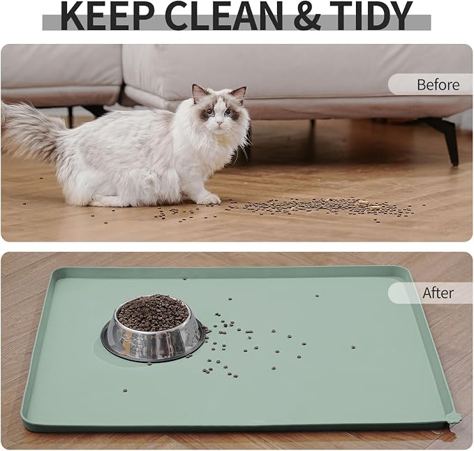 Reopet Silicone Pet Feeding Mat - Waterproof & Non-Slip Dog Cat Placemat | High Raised Edges Prevent Food & Water Spills to Protect Floors, Easy to Clean, Fit for Dog Cat Bowls