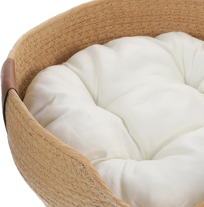 FRCOLOR Woven Cat Bed with Cushion Breathable Summer Pet Nest Cat Sleeping Bed for Cats and Small Dogs Indoor Pet Sleeping House 12.99 X 12.40 X 5.11 in