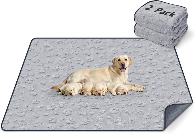LOOBANI Washable Pee Pads for Dogs 36"x48", 2 Pack Whelping Pads, Gray | Extra Large Soft Reusable Dog Mat For Incontinence, Housebreak, Crate, Fast Absorbent, Non-Slip, Waterproof, Leakproof