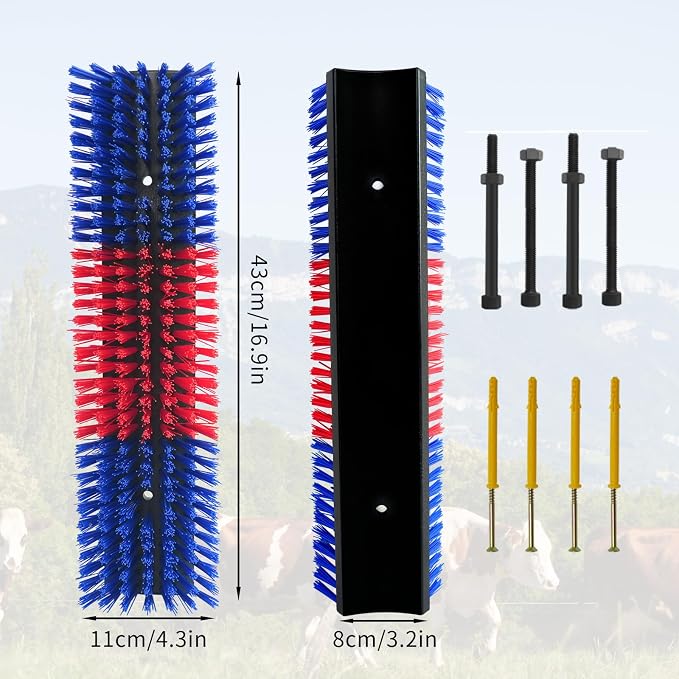 Livestock Scratch Brush With 8 Screws，Animal Back Scratching Brush for Cow,Cattle,Sheep, Horses,Pigs，Massage Grooming Tool(Blue, 2pcs)