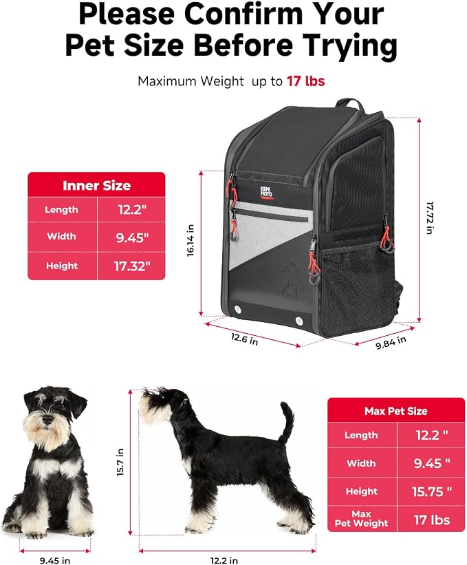 KEMIMOTO Motorcycle Dog Carrier Backpack for Small Dog & Cat Under 17 lbs | Anti-Escape Safety Clip, Padded Shoulder Straps Pet Carrier for Street Glide with Passenger Seat Touring Trike Models Can Ams