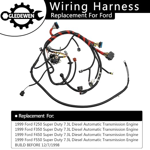 Engine Wiring Harness 7.3 L, Compatible with 1999 Ford F250 F350 Super Duty | Fit for 99 Ford F450 F550 Super Duty Powerstroke Diesel, F81Z-12B637-BA, Stand Alone Wire Harness, Build Before 12/7/1998