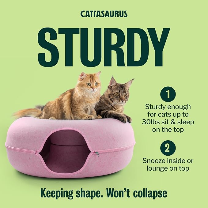 Peekaboo Cat Cave Donut for Multiple & Large Cats up to 30-45 lbs, 3-in-1 Self Warming Cat Bed, Tunnel & Scratcher for Indoor Cats, Washable & Detachable Small Dog Bed (Pink, Jumbo)