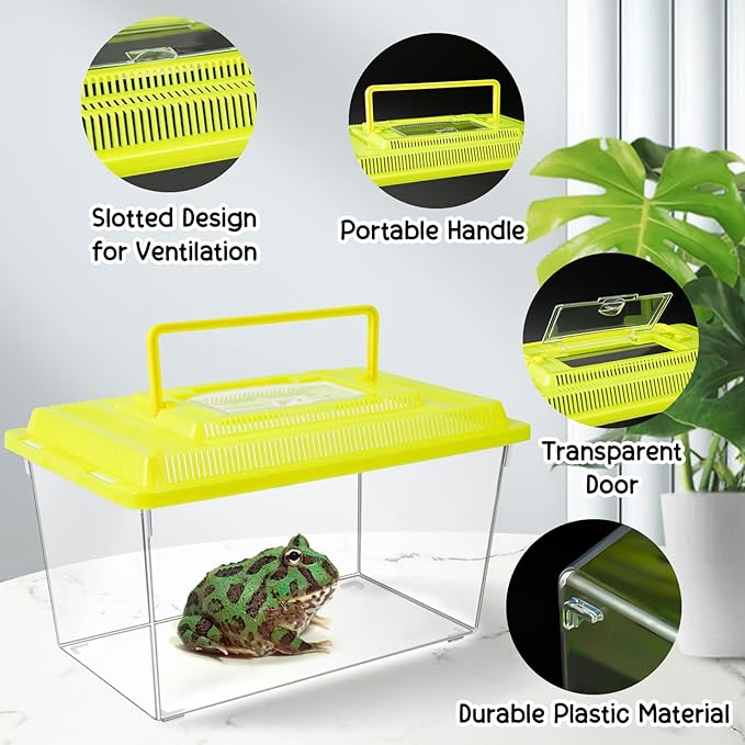 12Pcs Plastic Reptile Terrariums Carrier Cage, Tarantula Enclosure Breeding Box Hatching Container Transparent Fish Tank Turtle Aquarium with Random Color Lid for Lizards, XL(10.6" x 6.7" x 5.9")