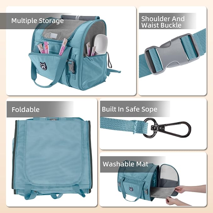 Expandable Cat Carrier Backpack for Large Cats - Airline Approved Pet Carrier Backpack for Small Dogs, Hiking & Travel, Waterproof with Breathable Mesh, 14lbs Capacity (Polar Blue, Standard)