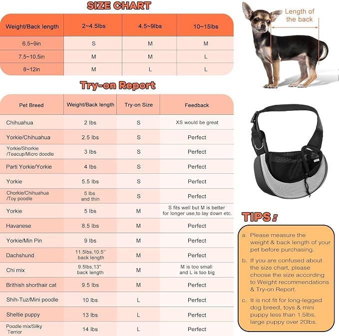 YUDODO Pet Sling Carrier for 2-5 lbs Small Dogs Cat Puppy Crossbody Carrier | Bottom support, Safety Hook, Large Zipper Pocket, Soft Breathable Mesh, Adjustable Strap, Reflective Strip, Gray, S