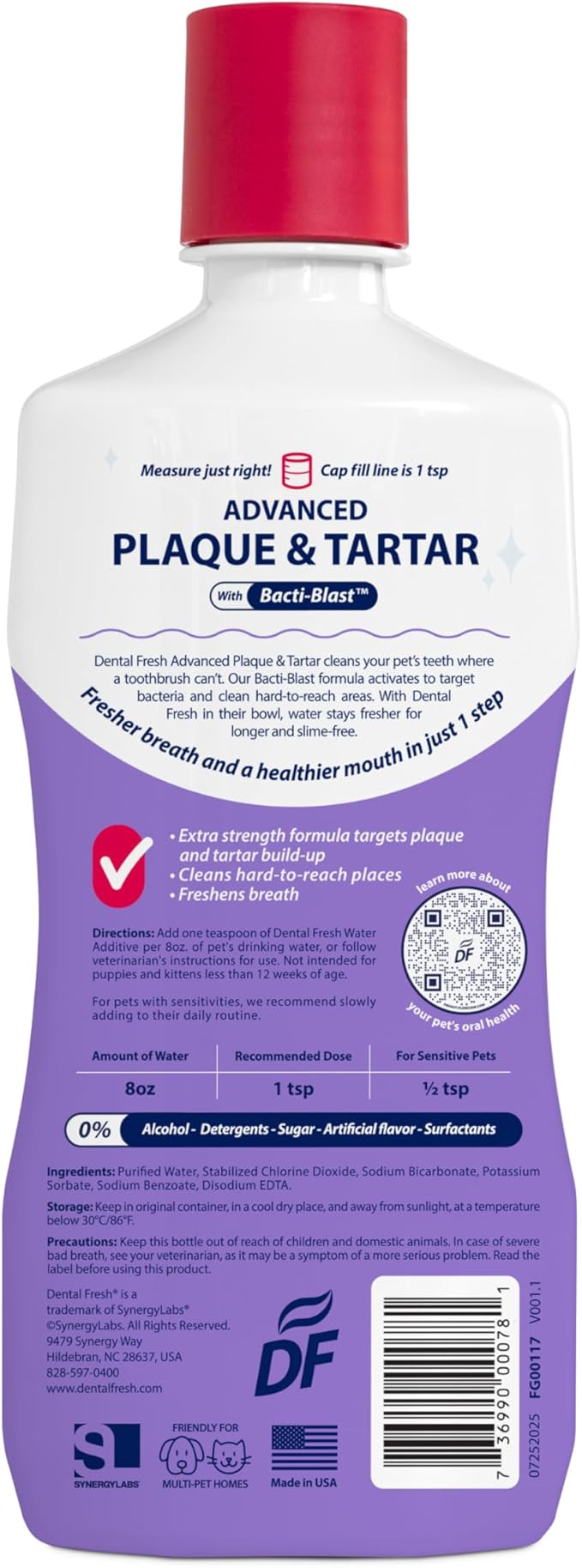 Dental Fresh Plaque & Tartar Control Water Additive for Dogs & Cats – Helps Support Clean Teeth, Healthy Gums & Fresh Breath Just add to Water – Advanced Formula Oral Care, 17 fl oz