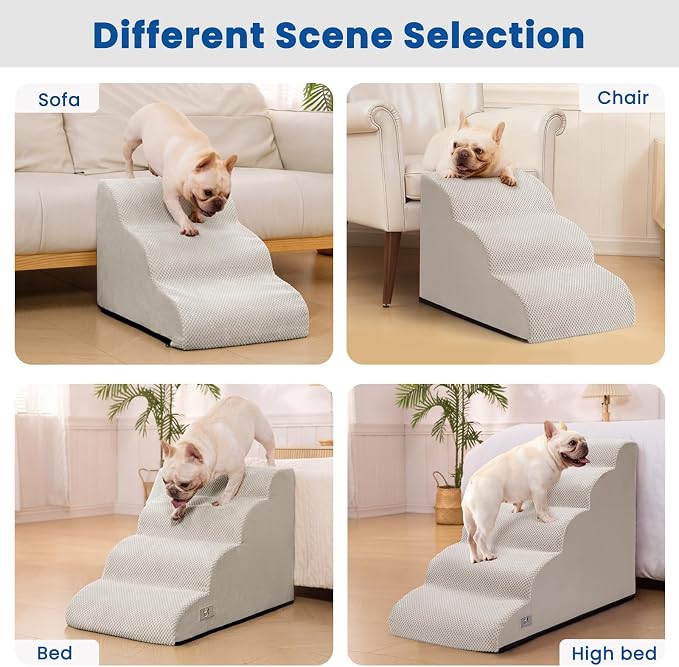 Dog Stairs for High Beds 22.4" H,5-Step Pet Ramp for Small & Medium Dogs | Airpanda Dog Steps with Washable Cover & High-Density Foam,Gentle Curved,Ideal for Senior & Short-Legged Dogs,Light Grey