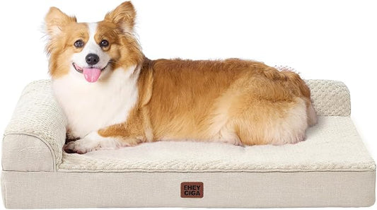 EHEYCIGA Large Dog Bed Memory Foam for Crate, Orthopedic Dog Bed Large Size Dogs with Washable Removable Cover, Waterproof Pet Sofa Couch with Nonskid Bottom, 35x22x6, Beige | Small Dog Sofa with Washable Removable Cover, Waterproof Pet Couch for Crate...