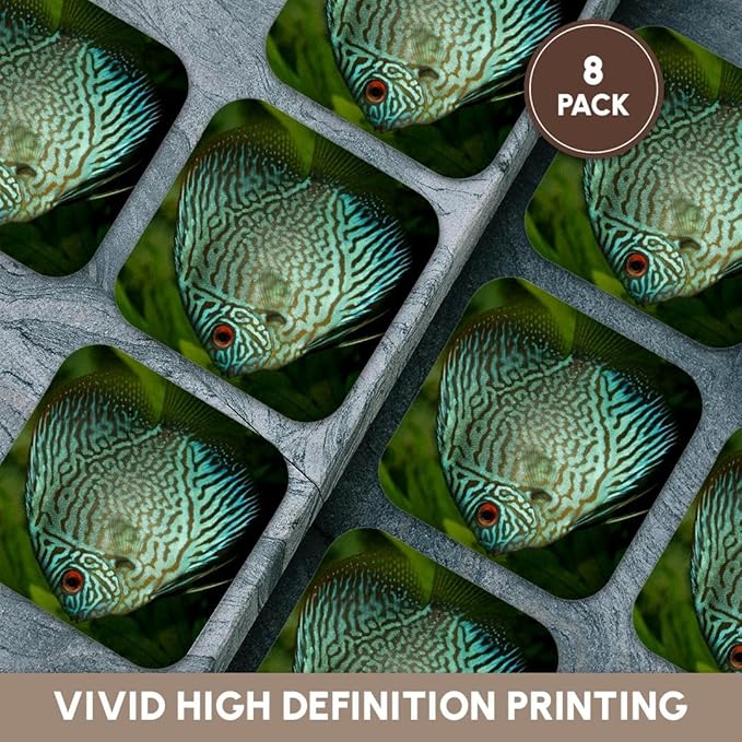 3dRose Blue Exotic Discus Fish Set of 8 Coasters - Soft