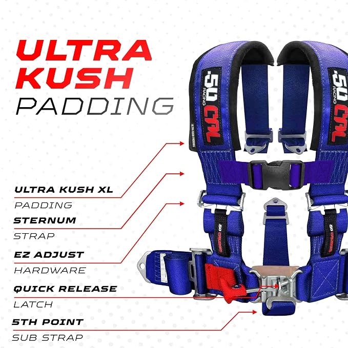 1pc Blue 5 Point Harness for Bucket Seat, Latch Release, 9 Color Options, Racing Harness 5 point, Race Car, UTV, RZR [6003]