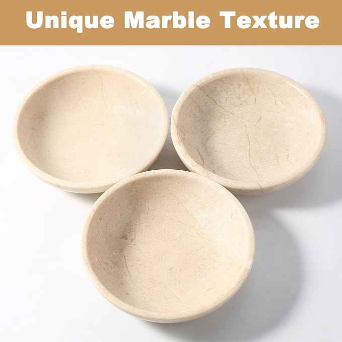 Karibiber Natural Marble Cat Bowl, Weighted 1.5lb Cat Food Bowl for Cat and Small Dog, Small Animal Pet Food Dish Non-Slip, Shallow Dish for Whisker Fatigue Relief, Premium Beige Stone for Home Decor