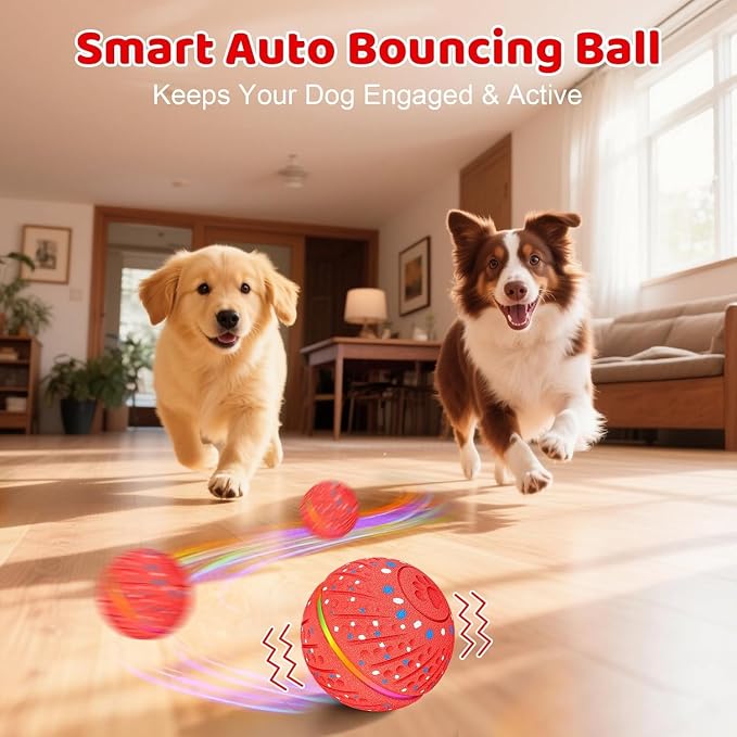 Smart Moving Bouncing Interactive Dog Toys Ball for Small Medium Dogs | Smart motion bouncing dog ball made of durable E-TPU material with RGB lights & 3 play modes for small & medium dogs.
