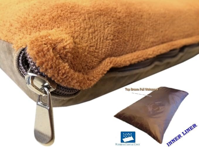 Durable Comfort Micro-Cushion Memory Foam Pet Dog Pillow Bed with Waterproof Liner + External Cover for S,M,L Dogs- Complete Set (Sudan Brown Coral Fleece, 36''x29'')