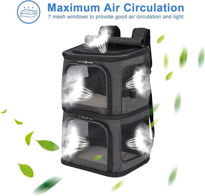 2-in-1 Double Pet Carrier Backpack for Small Cats & Dogs, Black | Portable Pet Travel Carrier with Super Ventilated Design, Ideal for Hiking, Camping and Outdoor Adventures