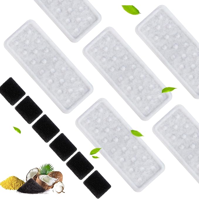 PETIMI Accessories Set (Replacement Filter & Water Pump Sponge) for Pet Water Fountain- 6 pcs Packed Filters and 6 pcs Packed Sponges, Fits PETIMI 2 Gallons and 3 Gallons Pet Fountain Series