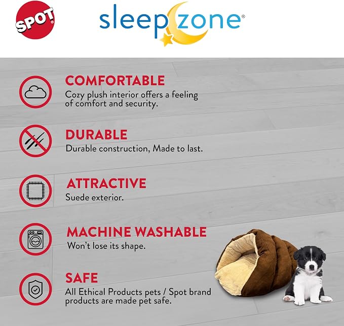SPOT Sleep Zone Cuddle Cave Pet Bed | Soft, Plush Interior for Cats and Small Dog Breeds | Attractive and Durable Faux Suede Exterior | Machine Washable | Pet Safe
