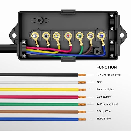 Nilight Heavy Duty 7 Way Inline Trailer Plug with 7 Gang Junction Box | Weatherproof 16 Feet Connector Cable Wiring Extension Harness Suitable for RV Automotives Cars