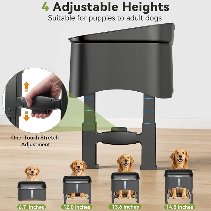 UPSKY 2.9Gal No Spill Dog Water Bowl, 4 Height Adjustable Elevated Bowl | Super Large Capacity, Slow Drinking Feeder, No-Splash, Anti-Slip, Folding Design, Suitable for Senior Dog and Multi-Pet Homes