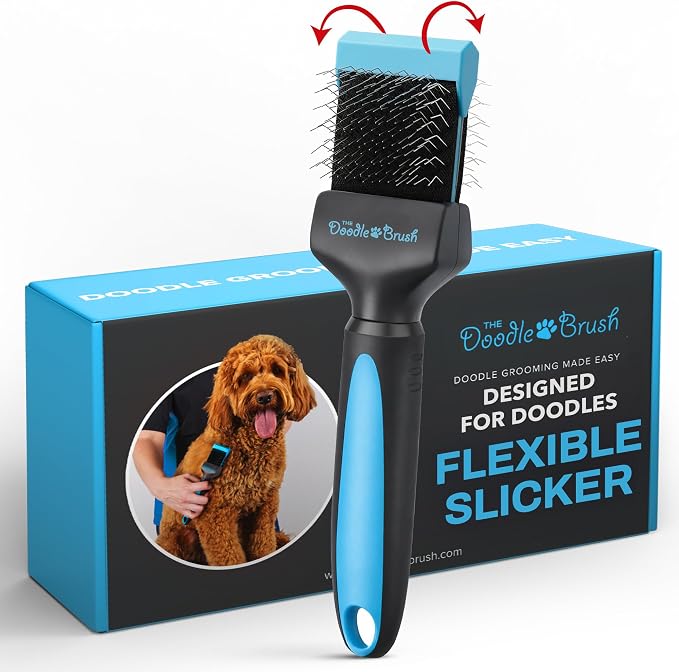 The Doodle Brush Slicker Dog Brushes Curly Coat Detangler, Single Head | Flexible Grooming Brush, Ergonomic Handle, Goldendoodle, Cockapoo, Cavapoo, Dematting Dogs, Removes Mats and Tangles