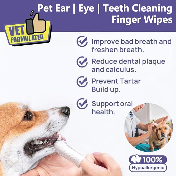 Disposable Pet Cleaning Finger Wipes, Easy Cleaning for Dog/Cat/Rabbit Pets Eye Dirt, Ear Dirt, Teeth Food residues, etc., Compact and mild Non-irritating no Odor, 50 Count