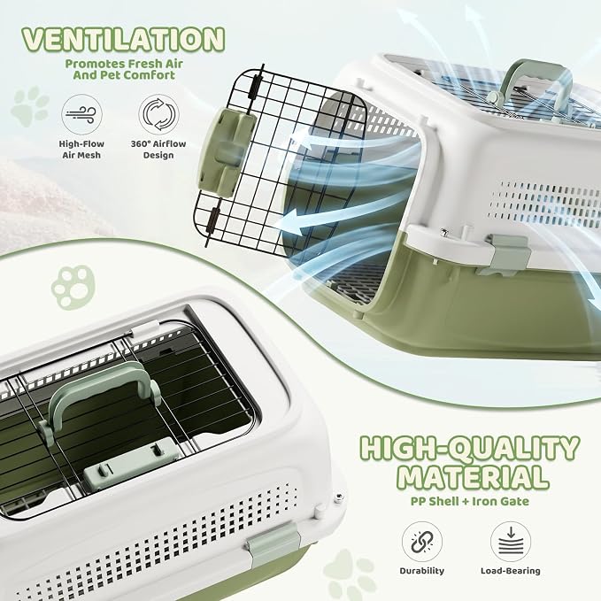 Magshion 18 Inch Hard-Sided Dog Cat Carrier, Grey | Top&Front Door Access, Plastic Dog Kennel for Traveling, Durable Handle, Ventilation, Detachable Pet Bowl, For Pet Up 20 lbs