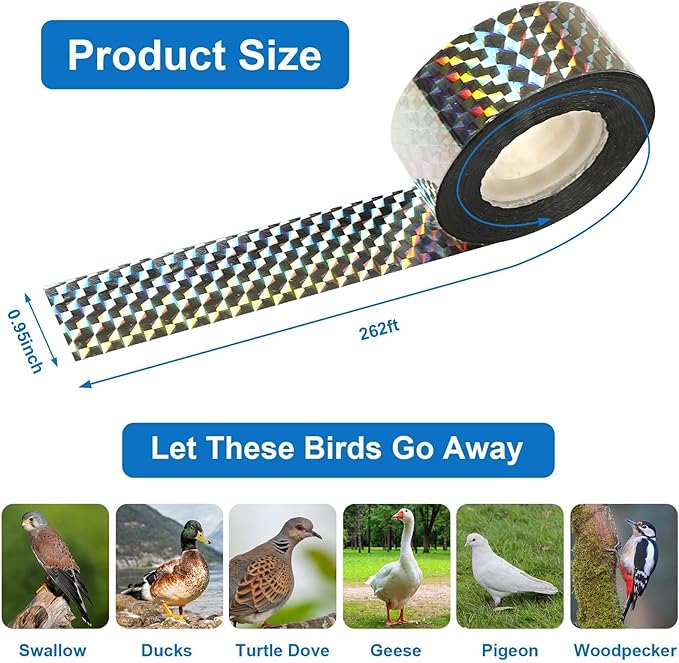 DECYOOL 3 Rolls 787 FT Bird Scare Tape Ribbon Hanging Reflective Bird Tape Ribbon for Avoid Birds Animal from House Garden Patio Lawn Orchard