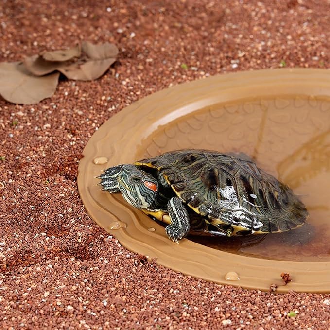 Turtle Bathing Pool Small for Reptiles & Amphibians - Resin Water Dish & Feeding Bowl with Gentle Slope - Safe for Turtles, Lizards, Frogs, Snakes (Yellow)