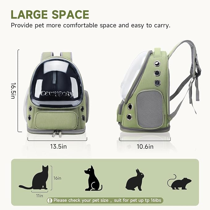 Cawypety Cat Backpack Carrier, Breathable Cat Carrier Large Space Bubble Pet Backpack for Kitty Small Dog up to 15lbs, Transparent & Foldable Pet Carrier for Travel Hiking | Breathable Mesh Cat Backpack Transparent Foldable Pet Clear Carrier Portable f...