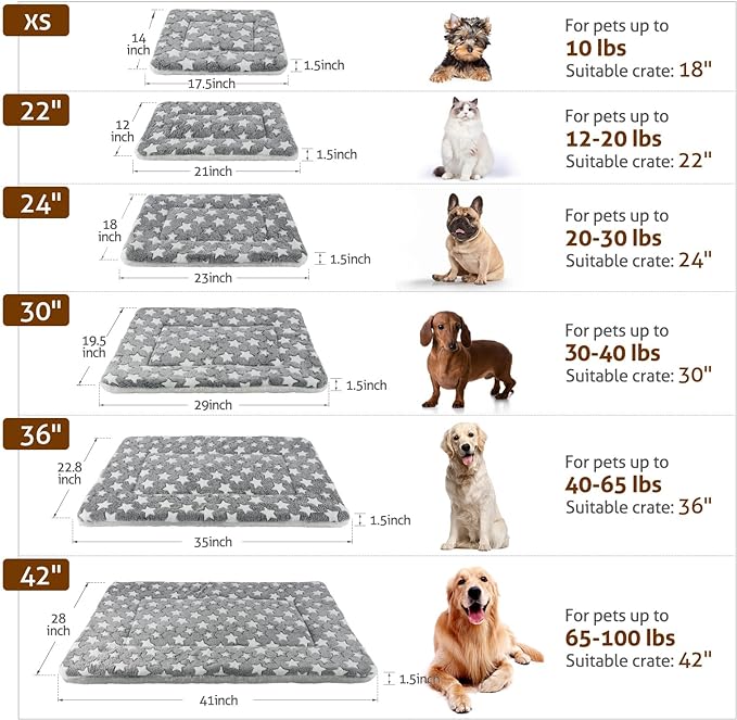 Mora Pets Dog Crate Pad Bed Ultra Soft Pet Mat Star Print Grey 23 x 18 Inch | Washable Crate Mat for Small Medium Large Dogs, Reversible Fleece Dog Crate Kennel Mat Flat Cat Bed Liner