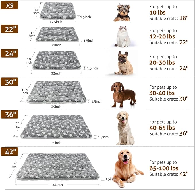 Mora Pets Dog Bed Crate Pad Ultra Soft Pet Bed with Cute Star Print Washable Reversible for Large Medium Small Dogs 23 x 18 inch 2 Pack Grey