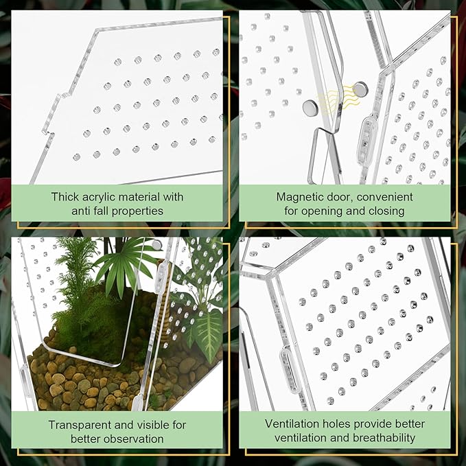 Yalikop Acrylic Jumping Spider Habitat Versatile Reptile Enclosure Transparent Insect Terrarium Habitat for Spiders, Tarantula, Gecko, Chameleon, Beetle, Mantis, and Hermit Crab (Clear,XL)