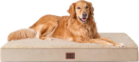 EHEYCIGA Orthopedic Dog Bed Large with Removable Washable Cover, 44IN Khaki | Egg Crate Foam Support, Durable Oxford fabric, Non-Slip Bottom, Machine Washable, Soft Waterproof Plush Pet Bed Mat For Crate