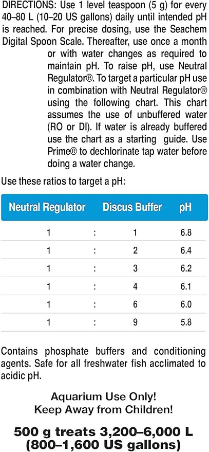 Seachem Discus Buffer 500gram,white. Adjusts pH to 5.8-6.8