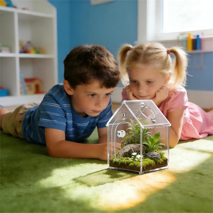Jumping Spider Enclosure Kit，Pre-Assembled 8 * 5 * 5in Acrylic Tarantula Terrarium，Reptile Ventilated Habitat Accessories for Spider, Mantis, Snail, Frog, Hermit Crabs & Small Pets