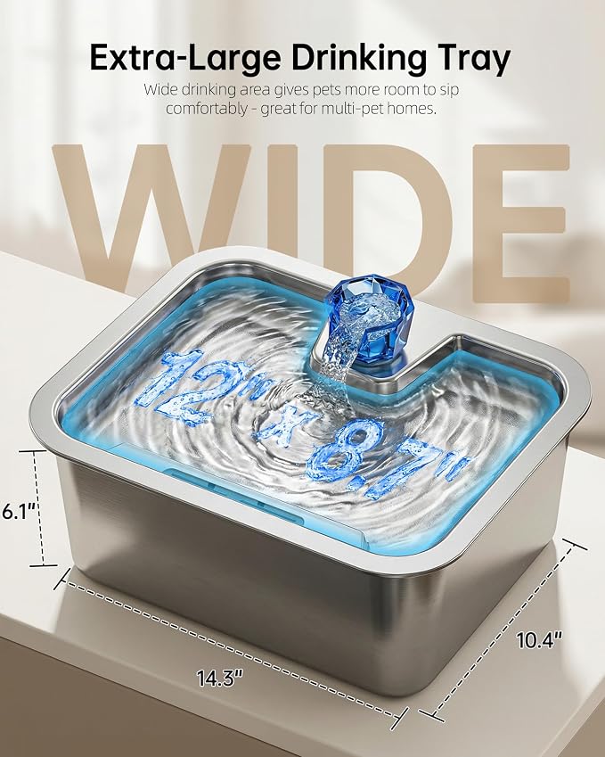 3 Gallon Large Dog Water Fountain, Stainless Steel Pet Water Fountain for Large Dogs, Automatic Big Dog Water Bowl Dispenser Drinking with 4 Filters, Easy to Clean, Quiet Pump