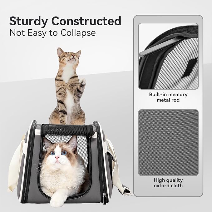 Petsfit Cat Carrier with Wheels, Removable Spinner Wheels, Up to 13 lb | Fits pets up to 15 L x 8 H in and 13 lb; removable spinner wheels, anti-sag frame, 4-sided mesh, safety tether and locks.
