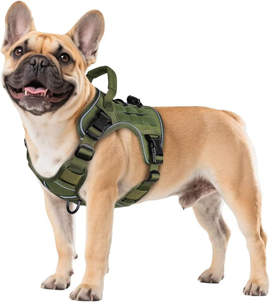WINGOIN Green Tactical Dog Harness for Small Dogs,No Pull Dog Harness | Heavy Duty with Handle,Adjustable Reflective,Military K9 Body Pet Vest,for French Bull Pugdog,for Walking Training Running