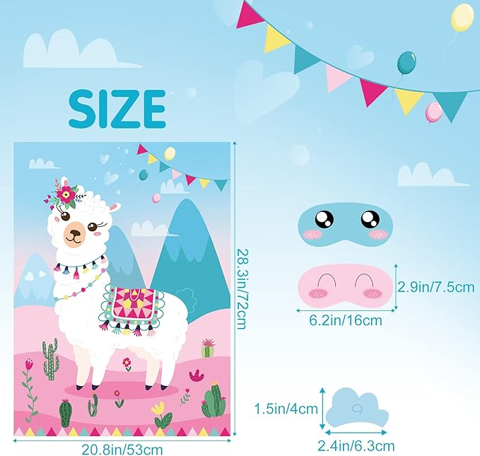 NEBURORA 2 Pack Pin The Tail on The Llama Game 2 Large 21"x 28" Posters with 48pcs Stickers Llama Themed Birthday Party Supplies Decorations for Girls Fiesta Party Games Classroom Game
