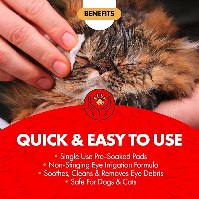 Miracle Care Eye Wash Pads, 90 Single Use Pre-Soaked Pads to Gently Clean and Soothe Dog and Cat Eyes; Non Stinging Formula to Remove Eye Debris